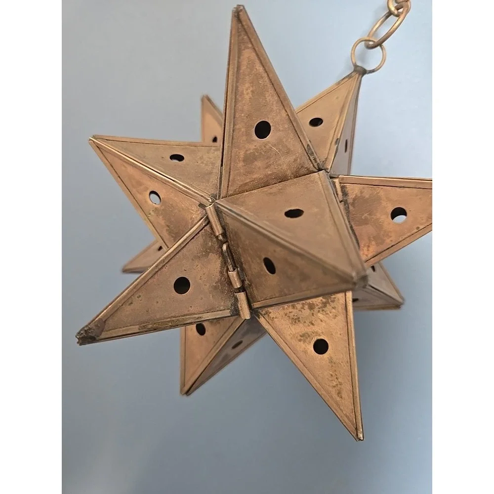 Vtg. Moravian Star Pierced Metal Votive Candle Pendant Hanging Light 6